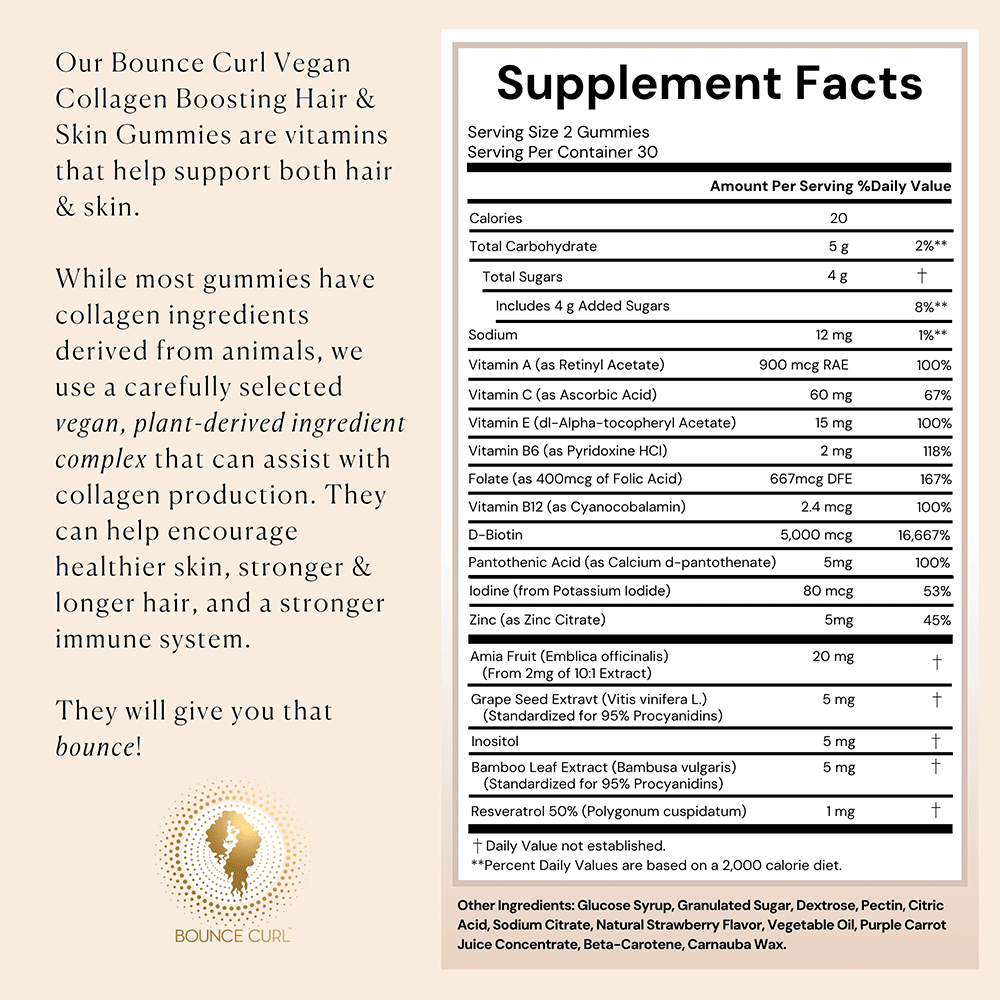 Bounce Curl Vegan Collagen Boosting Hair & Skin Gummies