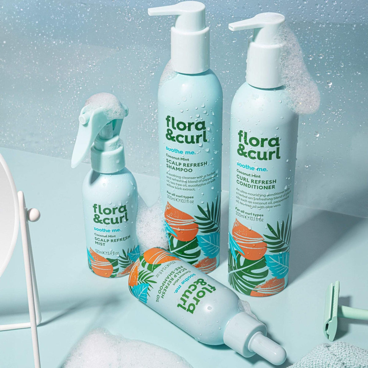 Flora & Curl Soothe Me Kokosnuss Minze Kopfhaut-Erfrischungs-Shampoo 300ml