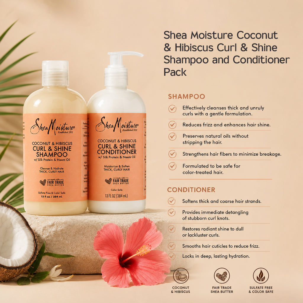 Shea Moisture Kokosnuss &amp; Hibiskus Locken &amp; Glanz Shampoo und Spülung Set